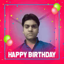 a happy birthday card with a man 's face in the center