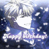 a man in a suit and tie is smiling with the words happy birthday behind him