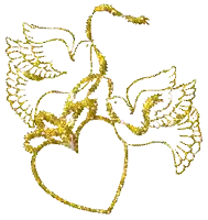 a drawing of two birds holding a heart in their beaks