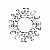 a black and white drawing of a circle with the letter o in the center