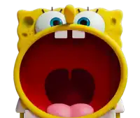 spongebob squarepants with his mouth wide open and a pink tongue sticking out