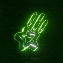 a green background with a glowing star and lines on it