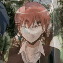 a close up of a person with red hair