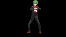 a 3d model of a man with green hair and a scarf around his neck .