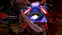 evil aimz is holding a sword in front of a group of cartoon characters