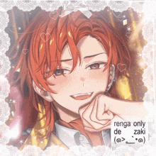 a picture of a red haired anime character with the words renga only de zaki on the bottom