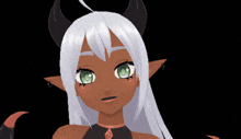 a cartoon character with horns and white hair is smiling