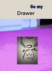a purple background with a drawing of a ghost and the words go my drawer