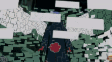 a cartoon character with a red heart on his chest is surrounded by white squares
