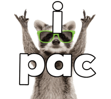 a raccoon wearing green sunglasses is giving the middle finger