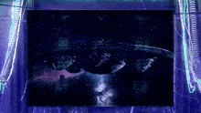 a picture of a space ship is displayed on a purple screen