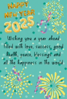 a happy new year greeting card with fireworks and a wish