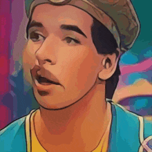 a cartoon drawing of a man wearing a turban and a blue jacket