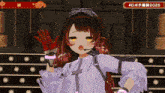 a girl with a microphone on her head is wearing a white shirt