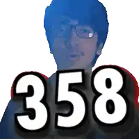 a pixelated image of a man with glasses and the number 358 behind him