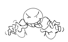 a black and white drawing of a cartoon character with a smiley face on his face .