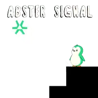 a green and white penguin is standing on a black block with the words abster signal below it