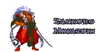 a cartoon of a man holding a sword with the name zankuro minazuki written below him