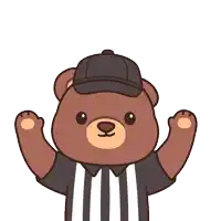 a cartoon of a teddy bear wearing a baseball cap and striped shirt