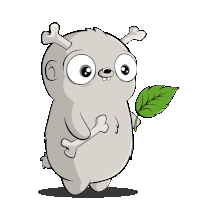 a cartoon character with horns and a green leaf in its hand