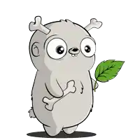 a cartoon character with horns and a green leaf in its hand