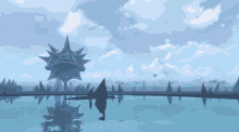 a large spiky object is floating in the water