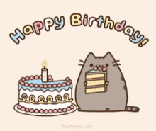 Happy Birthday Pusheen GIF - Happy Birthday Pusheen Birthday Cake GIFs