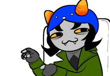 a cartoon drawing of a troll with a blue hat