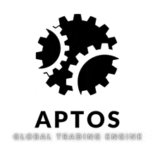 a logo for aptos global trading engine with gears in a circle