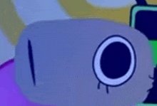 a close up of a cartoon character 's face with a circle in it .