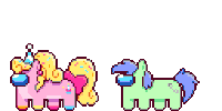 a pixel art illustration of a pink unicorn with a yellow mane