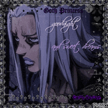 a picture of a goth princess with a purple background