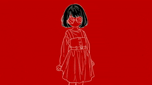 a drawing of a girl wearing sunglasses and a red dress on a red background