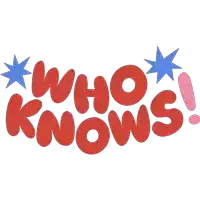 a logo that says " who knows " in red letters