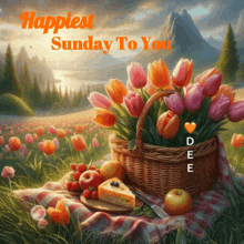 a painting of a picnic with the words " happiest sunday to you " on it