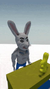 a cartoon rabbit standing next to a yellow rabbit