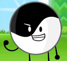 a black and white yin yang symbol with arms and legs is smiling