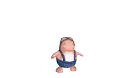 a cartoon character wearing blue overalls and a hat