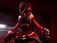 a video game character has the word junk on her sleeve