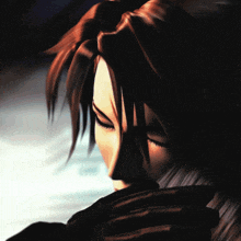 a close up of a person 's face in a dark room