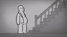 a cartoon cat is standing on a set of stairs