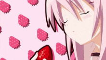 a girl with pink hair is holding a heart in her hand