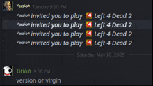 a screenshot of a conversation between version and virgin