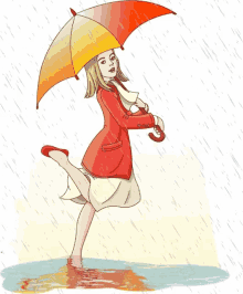 woman raining puddle