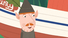 a cartoon character standing in front of a boat with the word unity on it