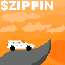 a pixel art of a car driving down a hill with the words $ zippin below it