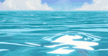 a painting of the ocean with a blue sky and clouds