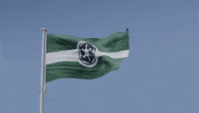 a green white and black flag with a star wars logo on it