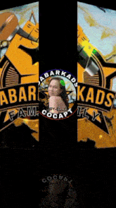 a woman stands in front of a sign that says " akbarkads "