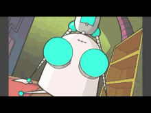 a cartoon drawing of a robot with a x on its face